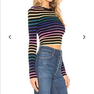 New lovers + friends rainbow stripe cropped Unity sweater